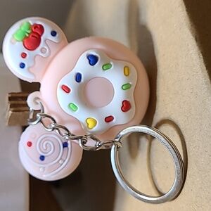Mickey Mouse Donut Keychain Pink Dessert Keyring Bag Charm Cute Kawaii